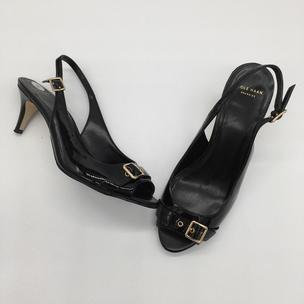 Cole Haan Grand OS Peep Toe Slingback Heel - Black - 8